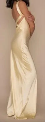 Yellow satin gown, side view